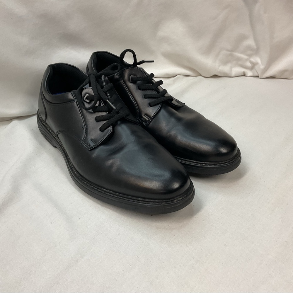 Nunn Bush Work Men's Black Leather Polished Oxford Shoes, Size 9.5 M, Lace-Up